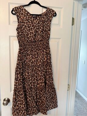 kate spade Leopard Print Tiered Midi Dress in Brown and Black